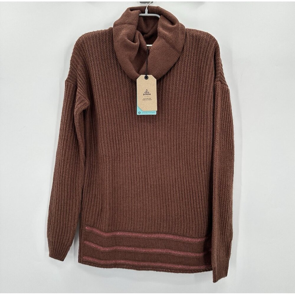 Prana Funen Loop Tunic Sweater size S Women's Wool Blend Clove Brown Funnel Neck